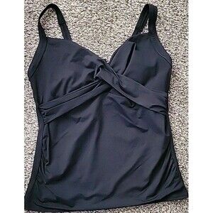 Lands' End Swim Top Black 12 DDD Wrap Front Tankini (M) Solid Underwire S104